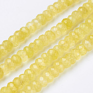 Natural Malaysia Jade Beads Strands, Dyed, Faceted, Rondelle, Yellow, 4x3mm, Hole: 1mm, 116pcs/strand, 13.7 inch(35cm)(X-G-D165-B-05)