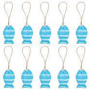 Wood Pendant Decorations, with Jute Rope, Fish, Dodger Blue, 166mm(HJEW-WH0042-31)