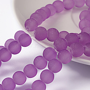 Transparent Glass Bead Strands, Frosted, Round, Blue Violet, 8mm, Hole: 1~1.6mm, about 99pcs/strand, 31.4 inch(GLAA-S031-8mm-32)