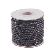 Round Braided Cowhide Cords, Black, 3mm, about 10.93 yards(10m)/roll(WL-L009-01A)
