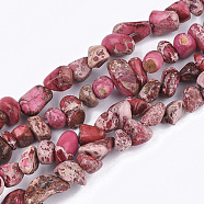 Natural Imperial Jasper Beads Strands, Dyed, Chips, Indian Red, 4~18x4~15x1~10mm, Hole: 1mm, about 88~100pcs/strand, 15.3 inch~15.7 inch(G-S355-06D)