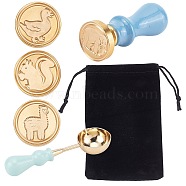 CRASPIRE DIY Stamp Making Kits, Including Brass Wax Seal Stamp Head, Brass Spoon, Pear Wood Handle, Rectangle Velvet Pouches, Golden, Brass Wax Seal Stamp Head: 4pcs(DIY-CP0001-96D)