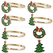 6Pcs 2 Style inc Alloy Napkin Rings, with Enamel, Christmas Wreath & Tree Napkin Holder Ornament, Restaurant Dinner Table Accessories, Christmas Themed Pattern, 3mm, Inner Diameter: 34.5mm, 3pcs/style(AJEW-GF0007-17)