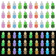60Pcs 10 Styles Luminous Transparent & Opaque Resin Pendants Sets, Sea Turtle Charms, Glow in Dark, with Platinum Tone Iron Loops, Mixed Color, 27~28x13~13.5x8.5~9mm, Hole: 1.8mm, 6pcs/color(RESI-CA0001-71)