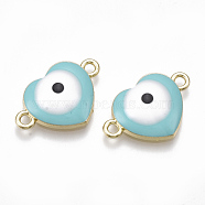 Alloy Links connectors, with Enamel, Heart with Evil Eye, Light Gold, Dark Turquoise, 13.5x20.5x4.5mm, Hole: 1.8mm(ENAM-S016-27C)