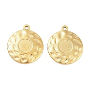 304 Stainless Steel Pendant Cabochon Settings, Flat Round, Golden, Tray: 8.5mm, 26.5x23x3mm, Hole: 2mm(STAS-P364-09G)