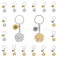 16Pcs 2 Colors Sunflower Alloy Pendant Keychain, with Iron Findings, Mixed Color, 8.8cm, 8pcs/color(KEYC-FH0001-34)