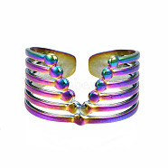 V Shape Cuff Rings, Hollow Wide Open Rings, Rainbow Color 304 Stainless Steel Rings for Women, US Size 9(18.9mm)(RJEW-N038-035)