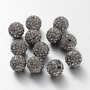 Pave Disco Ball Beads, Polymer Clay Rhinestone Beads, Grade A, Black Diamond, PP11(1.7~1.8mm), 8mm, Hole: 1mm(RB-Q195-8mm-215)