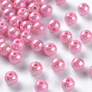 Opaque Acrylic Beads, AB Color Plated, Round, Hot Pink, 8x7mm, Hole: 2mm(X-MACR-S370-D8mm-A02)