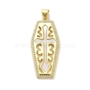 Brass Micro Pave Cubic Zirconia Pendants, with Shell, Real 18K Gold Plated, Hexagon, 37x16.5x2mm, Hole: 5x3.5mm(KK-K365-06C-G)