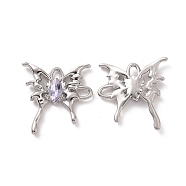 Rack Plating Alloy Connector Charms, Butterfly Links with Glass, Platinum, Cadmium Free & Lead Free & Nickle Free, Lilac, 29x28x4.5mm, Hole: 3.5x2.5mm(FIND-I037-19P-02)