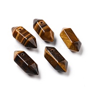 Natural Tiger Eye Double Terminal Pointed Pendants, Faceted Bullet Charm, 18.5~20x8~9x8~9mm, Hole: 1.5mm(G-C007-02A-20)