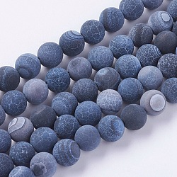 Natural Weathered Agate Beads Strands, Dyed, Frosted, Round, Black, 8mm, Hole: 1mm, about 46pcs/strand, 14~15 inch(G-G589-8mm-07)