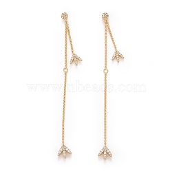 Clear Cubic Zirconia Leaf with Long Chain Dangle Stud Earrings, Rack Plating Brass Jewelry for Women, Cadmium Free & Lead Free & Nickle Free, Real 18K Gold Plated, 90mm, Pin: 0.7mm(EJEW-I265-07G)