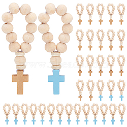 Cross Wood Pendants Decoration, with Wood Beads and Elastic Cord, PapayaWhip, 84mm, 2pcs/set(KEYC-AB00009)