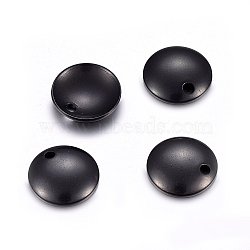 304 Stainless Steel Dome Charms, Flat Round with Cambered, Electrophoresis Black, 8x1.5mm, Hole: 1.5mm(STAS-H472-02B-8mm)