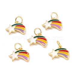 Real 18K Gold Plated Brass Charms, with Enamel and Jump Rings, Long-Lasting Plated, Meteor, Colorful, 9.5x12.5x1.5mm, Jump Ring: 5x1mm, 3mm Inner Diameter(KK-L206-003A-G)