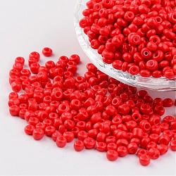 6/0 Baking Paint Glass Seed Beads, Red, 4~5x3~4mm, Hole: 1~2mm, about 427pcs/50g(X-SEED-S003-K20)