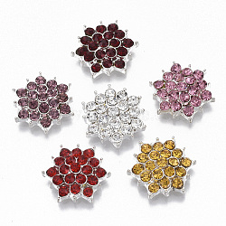 Alloy Cabochons, with Rhinestone, Hexagon, Silver, Mixed Color, 17.5x15.5x6mm(PALLOY-R117-04)