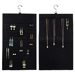 Double-sided Soft Felt Wall-Mounted Jewelry Hanging Rolls, for Earrings, Necklaces Organizer Holder, with Platinum Tone Iron Hooks, Black, 65.5cm(AJEW-WH0323-02)