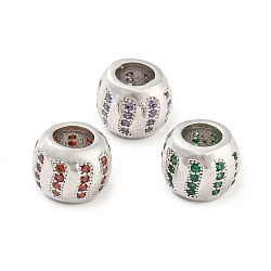 Rack Plating Brass Micro Pave Cubic Zirconia Europeam Beads, Large Hole Beads, Long-Lasting Plated, Cadmium Free & Lead Free, Rondelle, Mixed Color, 9.5x8mm, Hole: 5mm(ZIRC-P111-01P)