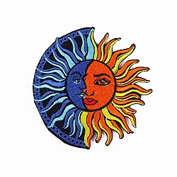 Sun Moon Computerized Embroidery Cloth Iron on Patches, Stick On Patch, Costume Accessories, Appliques, Orange Red, 84x81mm(WG15087-08)
