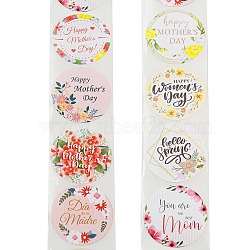 Mother's Day 8 Styles Stickers Roll, Round Paper Adhesive Labels, Decorative Sealing Stickers for Gifts, Party, Mixed Color, 25x0.2mm, 500pcs/roll(DIY-H166-04)