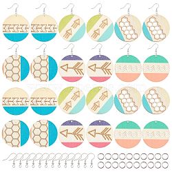 SUNNYCLUE DIY 12Pairs Printed Natural Poplar Wood Earring Making Kits, Including 6 Styles Pendants, Brass Earring Hooks and Iron Jump Rings, Mixed Color, 49.5x3mm, Hole: 2mm(DIY-SC0014-83)