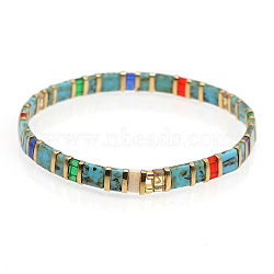 Bohemian Style Rainbow Tila Glass Bead Woven Stripe Bracelet for Women(HA7493-3)