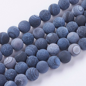 Natural Weathered Agate Beads Strands, Dyed, Frosted, Round, Black, 8mm, Hole: 1mm, about 46pcs/strand, 14~15 inch