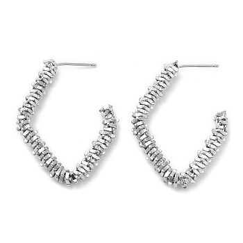 Rack Plating Brass Beaded Rhombus Stud Earrings for Women, Long-Lasting Plated, Lead Free & Cadmium Free, Platinum, 34x26x4mm