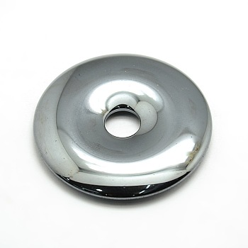 Non-magnetic Synthetic Hematite Pendants, Donut/Pi Disc, Grade AA, Donut Width: 20mm, 50x9mm, Hole: 10mm