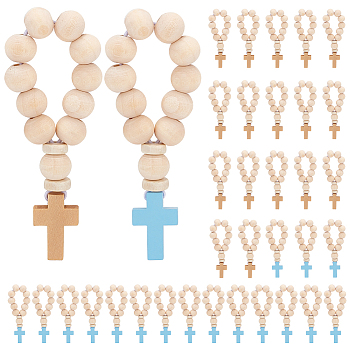 Cross Wood Pendants Decoration, with Wood Beads and Elastic Cord, PapayaWhip, 84mm, 2pcs/set