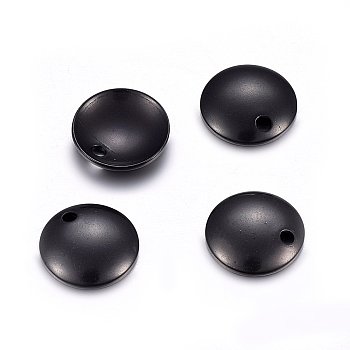 304 Stainless Steel Dome Charms, Flat Round with Cambered, Electrophoresis Black, 8x1.5mm, Hole: 1.5mm