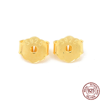 925 Sterling Silver Friction Ear Nuts, Butterfly Earring Backs for Post Earrings, with S925 Stamp, Real 18K Gold Plated, 4x4.5x2mm