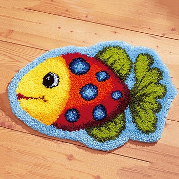 DIY Latch Hook Rug Kit, DIY Rug Crochet Yarn Kits, Including Color Printing Mesh Embroidery Pad, Acrylic Fiber Wool, Instruction, Fish, 505x380x2mm