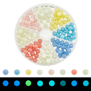 128Pcs 8 Colors Synthetic Luminous Stone Round Beads, Dyed, Glow in Dark, Mixed Color, 7.5~8mm, Hole: 1.2mm, 16pcs/color