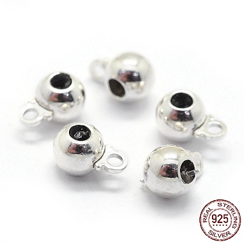 Rhodium Plated 925 Sterling Silver Tube Bails, Loop Bails, Bail Beads, with Rubber Inside, Slider Stopper Beads, Round, Platinum, 6x4x3mm, Hole: 1.2mm and 1.5mm