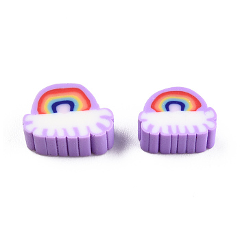 Handmade Polymer Clay Beads, Rainbow, Medium Purple, 6~9x8~11x4mm, Hole: 1.6mm