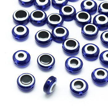 Resin Beads, Flat Round, Evil Eye, Dark Blue, 7.5~8x5~6mm, Hole: 1.8~2mm