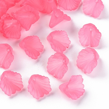 Frosted Acrylic Bead Caps, Flower, Hot Pink, 12x12x9mm, Hole: 1.2mm, about 1700pcs/500g