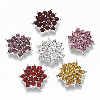 Alloy Cabochons, with Rhinestone, Hexagon, Silver, Mixed Color, 17.5x15.5x6mm