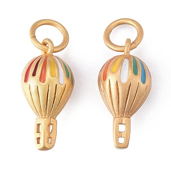 Brass Enamel Pendants, with Jump Rings, Hot Air Balloon, Real 24K Gold Plated, 18x9x9mm, Jump Ring: 7x1mm, Hole: 5mm