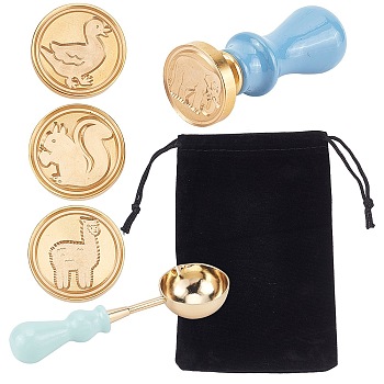 CRASPIRE DIY Stamp Making Kits, Including Brass Wax Seal Stamp Head, Brass Spoon, Pear Wood Handle, Rectangle Velvet Pouches, Golden, Brass Wax Seal Stamp Head: 4pcs