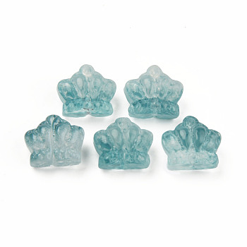 Two Tone Transparent Spray Painted Glass Beads, Crown, Teal, 12x14x8.5mm, Hole: 1mm
