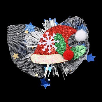 Chistmas Theme Felt & Gauze Alligator Hair Clips, with PVC and Iron Findings, Hair Accessories for Girls Women, Hat, 71x87x23mm