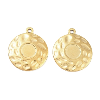 304 Stainless Steel Pendant Cabochon Settings, Flat Round, Golden, Tray: 8.5mm, 26.5x23x3mm, Hole: 2mm