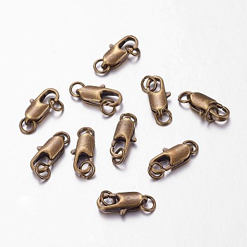 Brass Lobster Claw Clasps, Cadmium Free & Nickel Free & Lead Free, Antique Bronze, 16x6mm, Hole: 2.5mm