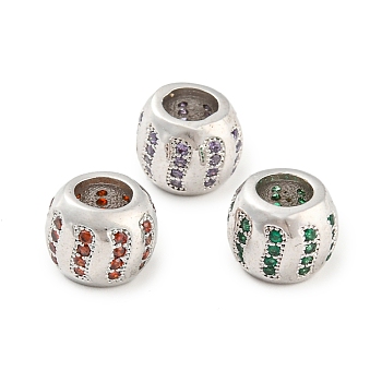 Rack Plating Brass Micro Pave Cubic Zirconia Europeam Beads, Large Hole Beads, Long-Lasting Plated, Cadmium Free & Lead Free, Rondelle, Mixed Color, 9.5x8mm, Hole: 5mm